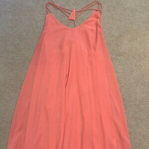 Women's Strappy Summer Trapeze Dress in Hot Coral-Pink